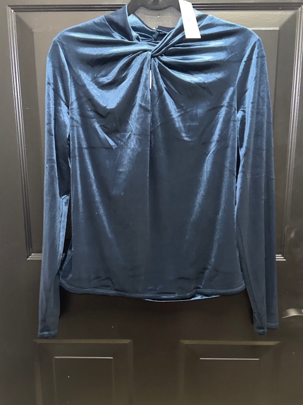 WHBM - NWT - Twist-Neck  velvet keyhole  Top - jewel tone blue